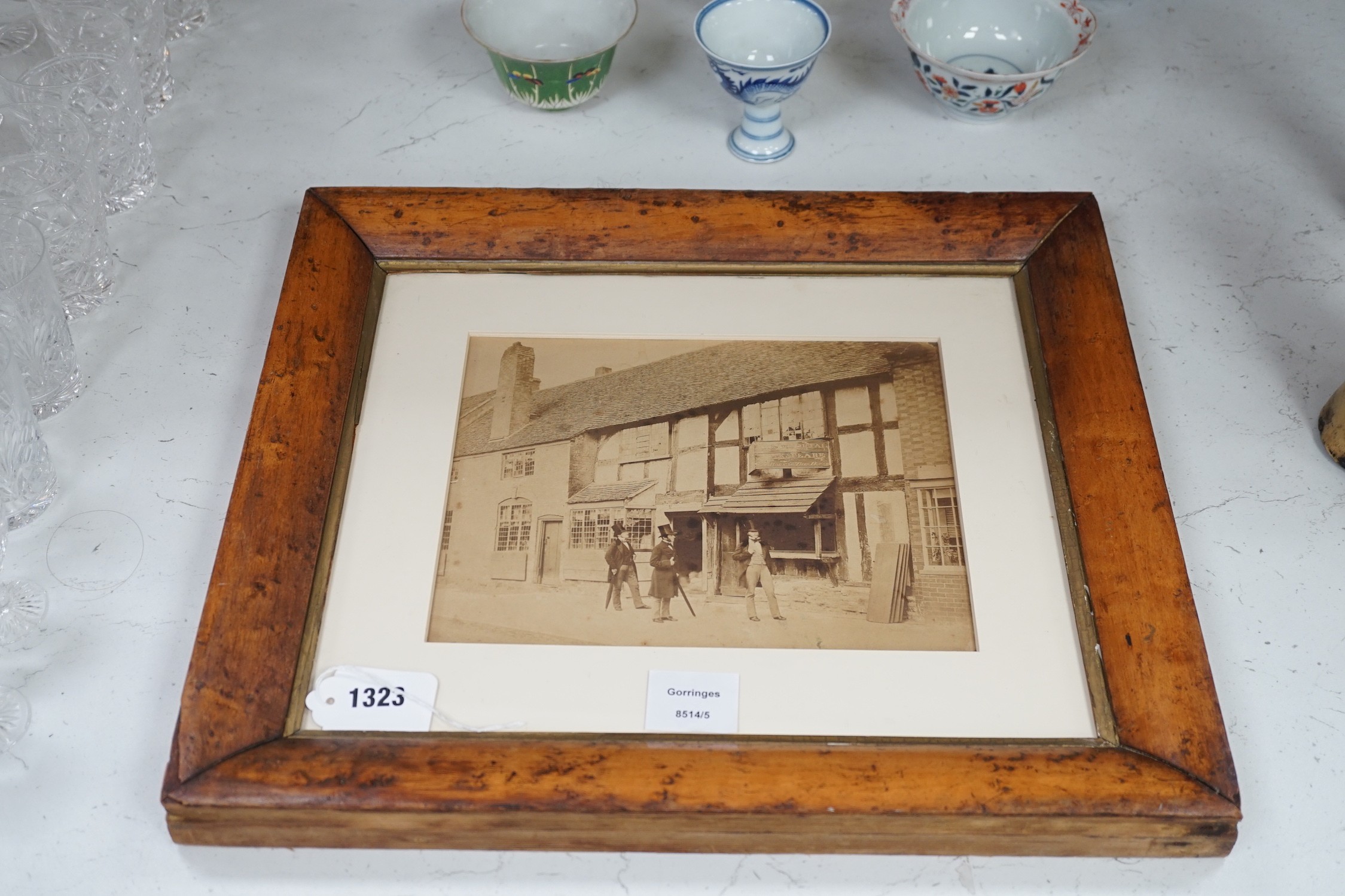 A framed 19th century photograph of Shakespeare’s home, together with its provenance letter. Frame overall 39 x 44cm